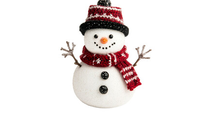 Festive snowman ornament with scarf and knitted hat, cut out transparent