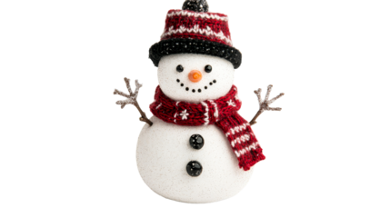 Festive snowman ornament with scarf and knitted hat, cut out transparent