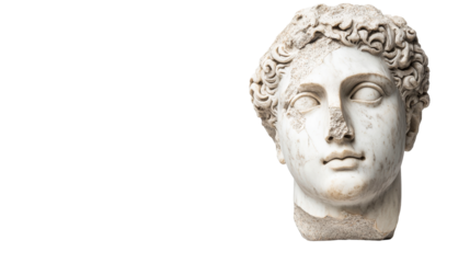 Ancient marble sculpture head of male figure, cut out transparent