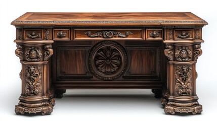 Magnificent Hand-Carved Walnut Executive Desk