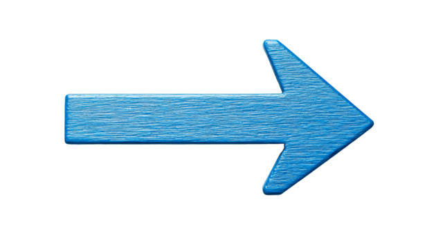 Right blue arrow with wood texture pointing direction, cut out transparent
