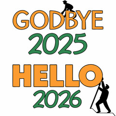 Goodbye 2025, Hello 2026: New Year's Eve Design with Silhouette Figures