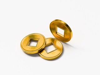 3d render ancient chinese gold coins