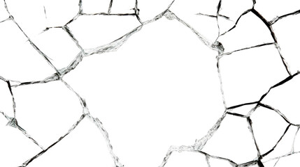 Cracked mirror effect with shattered glass texture background, cut out transparent