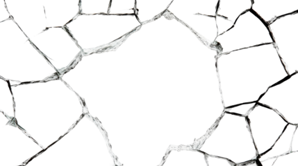 Cracked mirror effect with shattered glass texture background, cut out transparent