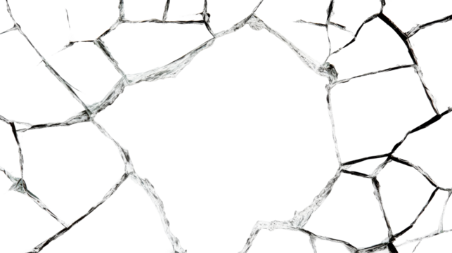 Cracked mirror effect with shattered glass texture background, cut out transparent