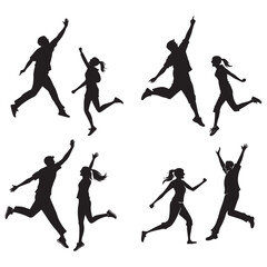 Silhouettes of man and woman jumping vector