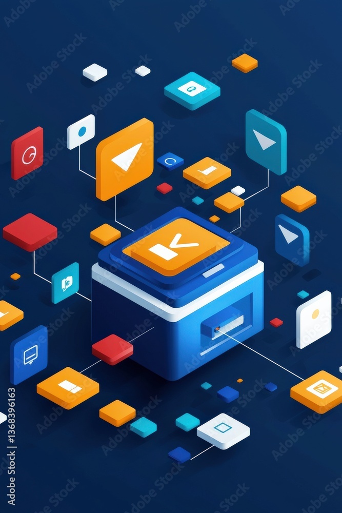 Poster multi-factor authentication icons surrounding a virtual voting machine