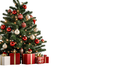 Christmas tree with gifts, festive decorations, holiday, cut out transparent