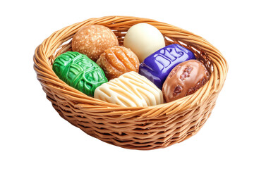 Basket of Colorful Decorated Items Isolated