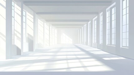 Sunlit White Corridor:  A Minimalist Architectural Interior Design