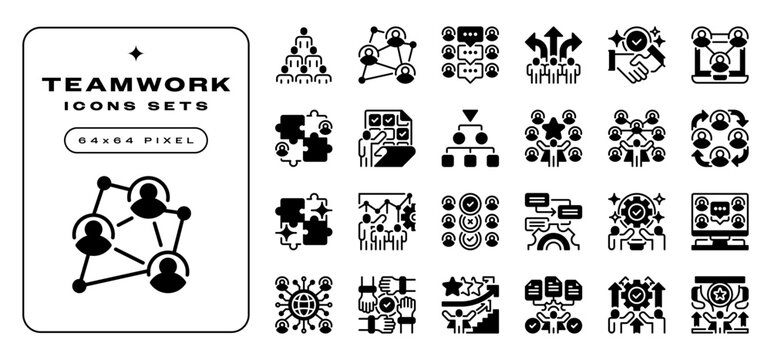 Simple Set of Teamwork Related Vector Line Icons. Contains such Outline Icons as Collaboration Network, Problem Solving, Remote Teamwork and more.