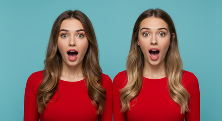 Amazed Twins: Stunning Red Dress Photo
