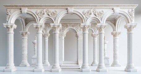 Fototapeta premium White Ornate Architectural Model with Intricate Columns and Arches