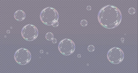 Set of multicoloured soap bubbles. On transparent background.Vector illustration.EPS . Flying air soap bubbles. Vector illustration.PNG