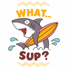 Funny Cartoon Shark Surfing with 