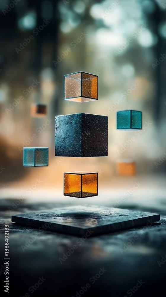 Poster Abstract digital cubes floating innovation technology
