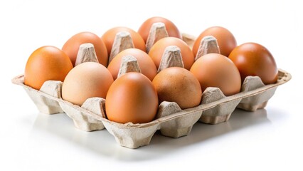 Chicken eggs in carton isolated on white