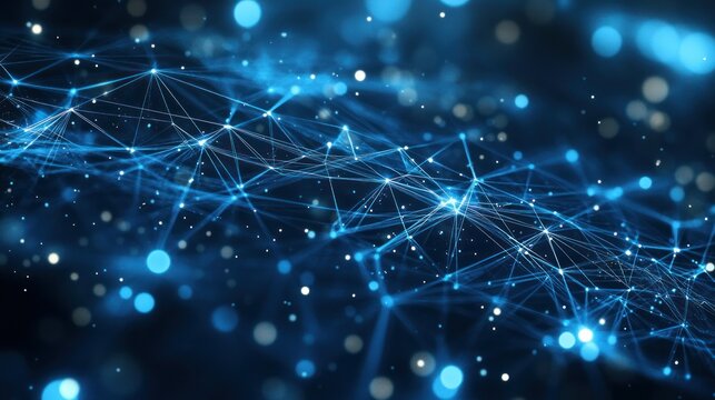 Abstract blue network connecting points, representing technology or science.