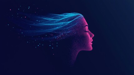 Abstract digital portrait with flowing particles and vibrant colors
