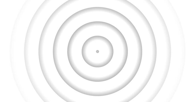 Minimalist abstract radial concentric circles animation with soft shadows in grayscale. Futuristic geometric background motion design with seamless looping