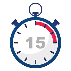 Stopwatch countdown icon. Number fifteen focus. Timer measurement tool. Accurate clock symbol.