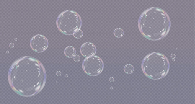 Set of multicoloured soap bubbles. On transparent background.Vector illustration.EPS . Flying air soap bubbles. Vector illustration.PNG