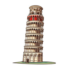 Leaning tower of Pisa hand-drawn comic illustration. Leaning tower of Pisa. Vector doodle style cartoon illustration