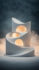 Abstract gray sculpture with soft lights