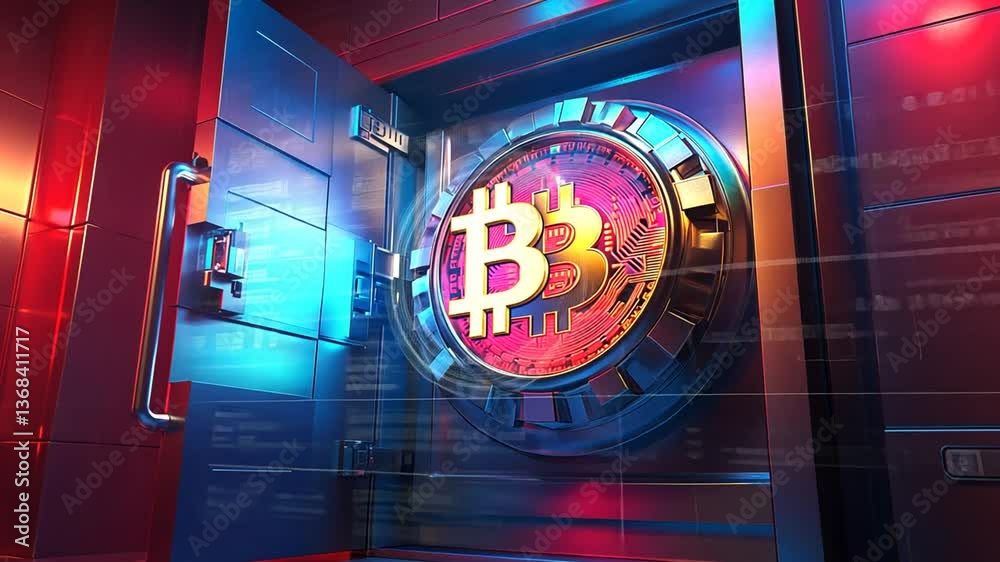 Poster advanced bitcoin cryptocurrency vault with digital security features generative ai