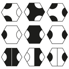 Hexagon pattern grid. Geometric abstract shapes. Black and white design. Vector modern illustration.