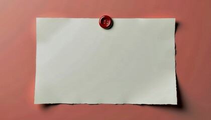 Blank torn paper sheet pinned with red button on colored background, copy space