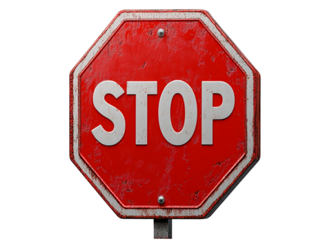 Red STOP sign isolated on transparent background - Powered by Adobe