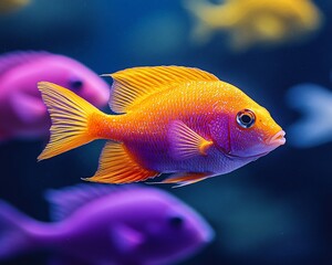 Naklejka premium Orange fish swimming, aquarium background, vibrant colors, underwater scene, stock photo