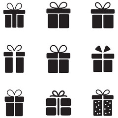 Present gift box icon. Vector isolated elements. Christmas gift icon illustration vector symbol. Surprise present linear design. Stock Silhouette Vector Black. with white background