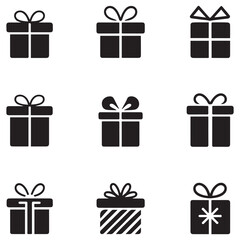 Present gift box icon. Vector isolated elements. Christmas gift icon illustration vector symbol. Surprise present linear design. Stock Silhouette Vector Black. with white background