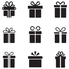 Present gift box icon. Vector isolated elements. Christmas gift icon illustration vector symbol. Surprise present linear design. Stock Silhouette Vector Black. with white background