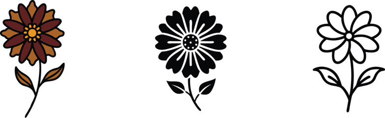 Floral Designs Color, Black, White Flower Illustrations