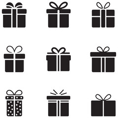 Present gift box icon. Vector isolated elements. Christmas gift icon illustration vector symbol. Surprise present linear design. Stock Silhouette Vector Black. with white background