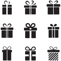 Present gift box icon. Vector isolated elements. Christmas gift icon illustration vector symbol. Surprise present linear design. Stock Silhouette Vector Black. with white background