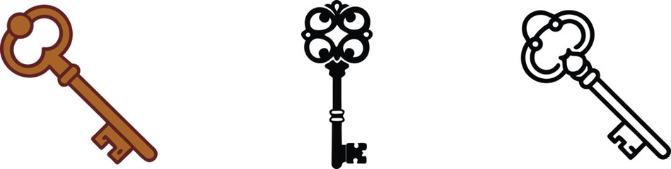Antique Skeleton Keys Brown, Black, Outline vectors