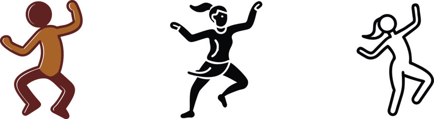 Dancing Figures Brown, Black, and Outline Styles of Movement