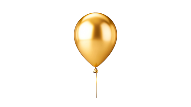 Golden balloon rendering with string decoration, isolated and transparent