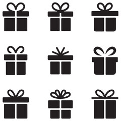 Present gift box icon. Vector isolated elements. Christmas gift icon illustration vector symbol. Surprise present linear design. Stock Silhouette Vector Black. with white background