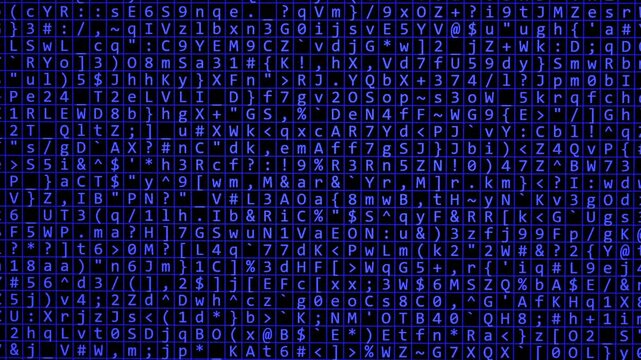 Blue computer symbols on the monitor screen, the concept of network security and cryptography