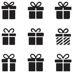 Present gift box icon. Vector isolated elements. Christmas gift icon illustration vector symbol. Surprise present linear design. Stock Silhouette Vector Black. with white background