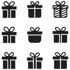 Present gift box icon. Vector isolated elements. Christmas gift icon illustration vector symbol. Surprise present linear design. Stock Silhouette Vector Black. with white background