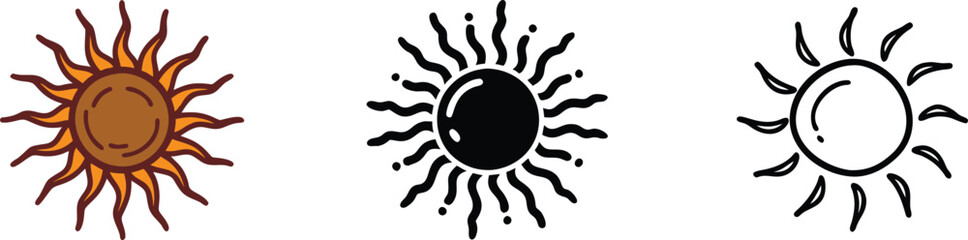 Sun Icons Orange, Black, White, Summer, Rays, Design, Symbols, vector, Style, Variations