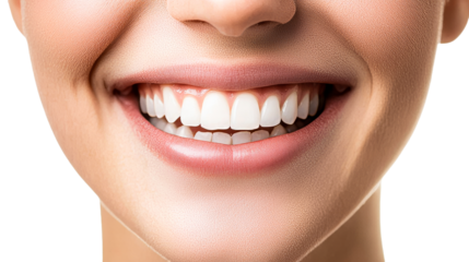 Smiling woman with perfect white teeth, dental health and beauty, cut out transparent