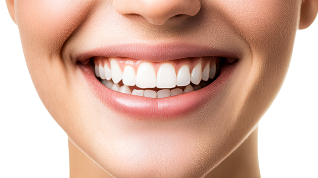 Smiling woman with perfect white teeth, dental health and beauty, cut out transparent